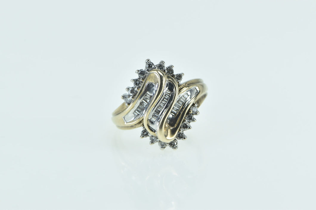 10K Diamond Zig Zag Freeform Cluster Bypass Ring Yellow Gold