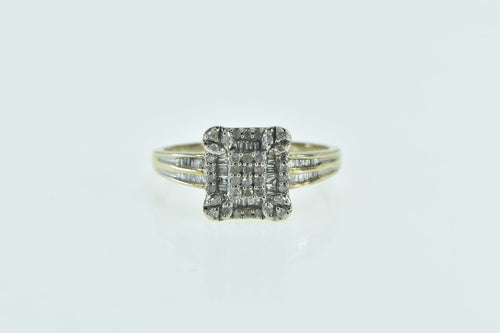 10K Squared Diamond Cluster Statement Ring Yellow Gold