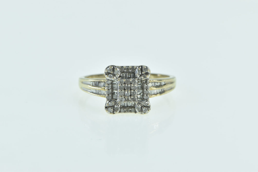 10K Squared Diamond Cluster Statement Ring Yellow Gold