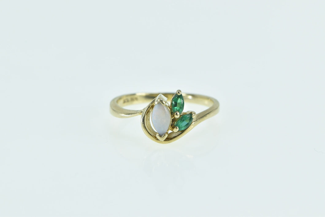 10K Marquise Syn. Opal Emerald Statement Ring Yellow Gold