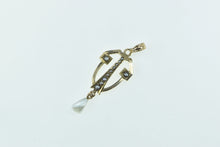 Load image into Gallery viewer, 10K Victorian Seed Pearl Ornate Drop Vintage Pendant Yellow Gold