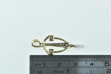 Load image into Gallery viewer, 10K Victorian Seed Pearl Ornate Drop Vintage Pendant Yellow Gold