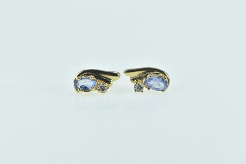 10K Tanzanite Diamond Accent Vintage Stud Earrings Yellow Gold