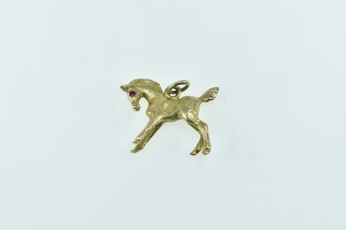 9K 3D Pony Syn. Ruby Eyed Horse Animal Charm/Pendant Yellow Gold