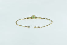 Load image into Gallery viewer, 9K Heart Claddagh Celtic Syn. Emerald CZ Chain Bracelet 7.25&quot; Yellow Gold
