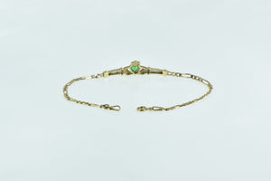 9K Heart Claddagh Celtic Syn. Emerald CZ Chain Bracelet 7.25" Yellow Gold