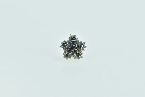 10K Sapphire Diamond Flower Cluster Single Stud Earring Yellow Gold