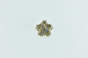 10K Sapphire Diamond Flower Cluster Single Stud Earring Yellow Gold