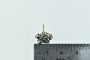 10K Sapphire Diamond Flower Cluster Single Stud Earring Yellow Gold