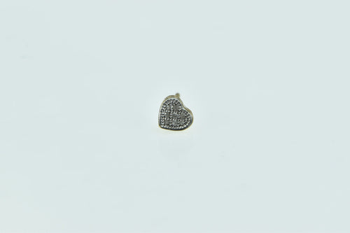 10K Pave Diamond Heart Love Symbol Single Stud Earring Yellow Gold