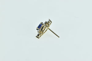 10K Marquise Sapphire Diamond Wavy Single Stud Earring Yellow Gold