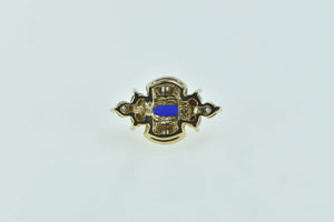 10K Marquise Sapphire Diamond Wavy Single Stud Earring Yellow Gold