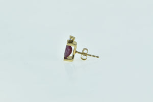 10K Oval Natural Ruby Diamond Accent Single Stud Earring Yellow Gold