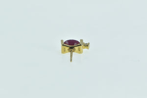 10K Oval Natural Ruby Diamond Accent Single Stud Earring Yellow Gold