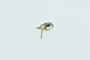 10K Pear Blue Topaz Single Stud Leaf Accent Earring Yellow Gold