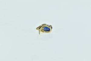 10K Oval Sapphire Diamond Accent Single Stud Earring Yellow Gold
