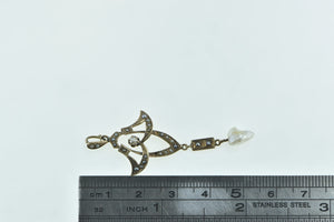 10K Ornate Victorian Seed Pearl Drop Floral Pendant Yellow Gold