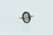 Load image into Gallery viewer, 10K Victorian Onyx Cameo Ornate Carved Lady Ring Yellow Gold