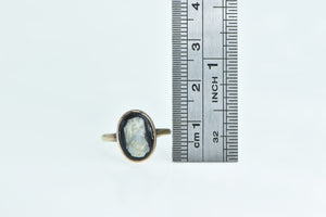 10K Victorian Onyx Cameo Ornate Carved Lady Ring Yellow Gold