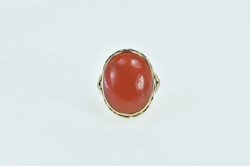 10K Victorian Ornate Floral Leaf Accent Cabochon Ring Yellow Gold