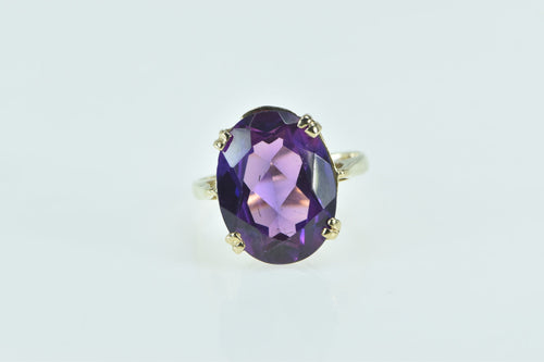 14K Vintage Oval Amethyst Cocktail Statement Ring Yellow Gold