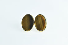 Load image into Gallery viewer, 14K Oval Tiger&#39;s Eye Vintage Statement Stud Earrings Yellow Gold