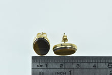 Load image into Gallery viewer, 14K Oval Tiger&#39;s Eye Vintage Statement Stud Earrings Yellow Gold