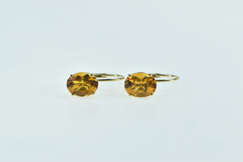 14K Oval Vintage Citrine Inset Lever Back Earrings Yellow Gold