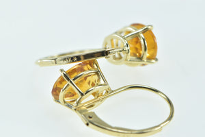 14K Oval Vintage Citrine Inset Lever Back Earrings Yellow Gold