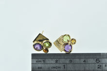 Load image into Gallery viewer, 14K Amethyst Peridot Citrine Geometric Stud Earrings Yellow Gold