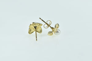 14K Pearl Dogwood Flower Vintage Stud Earrings Yellow Gold