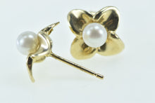 Load image into Gallery viewer, 14K Pearl Dogwood Flower Vintage Stud Earrings Yellow Gold