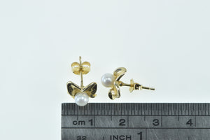 14K Pearl Dogwood Flower Vintage Stud Earrings Yellow Gold