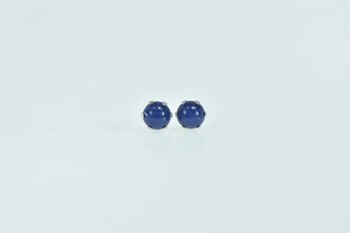 14K Vintage Round Syn. Star Sapphire Stud Earrings White Gold