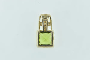 14K Princess Peridot Diamond Cross Square Pendant Yellow Gold