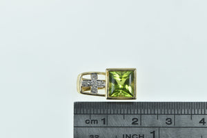 14K Princess Peridot Diamond Cross Square Pendant Yellow Gold