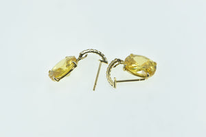 14K Oval Citrine Curved CZ Dangle Statement Earrings Yellow Gold