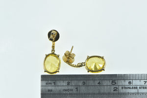 14K Oval Citrine Curved CZ Dangle Statement Earrings Yellow Gold