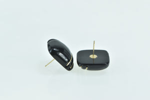 14K Carved Black Onyx Squared Inlay Vintage Earrings Yellow Gold