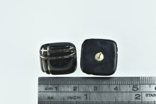 Load image into Gallery viewer, 14K Carved Black Onyx Squared Inlay Vintage Earrings Yellow Gold