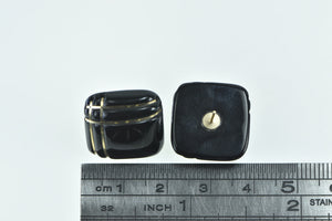 14K Carved Black Onyx Squared Inlay Vintage Earrings Yellow Gold