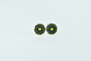 14K Enamel Daisy Flower Vintage Stud Earrings Yellow Gold