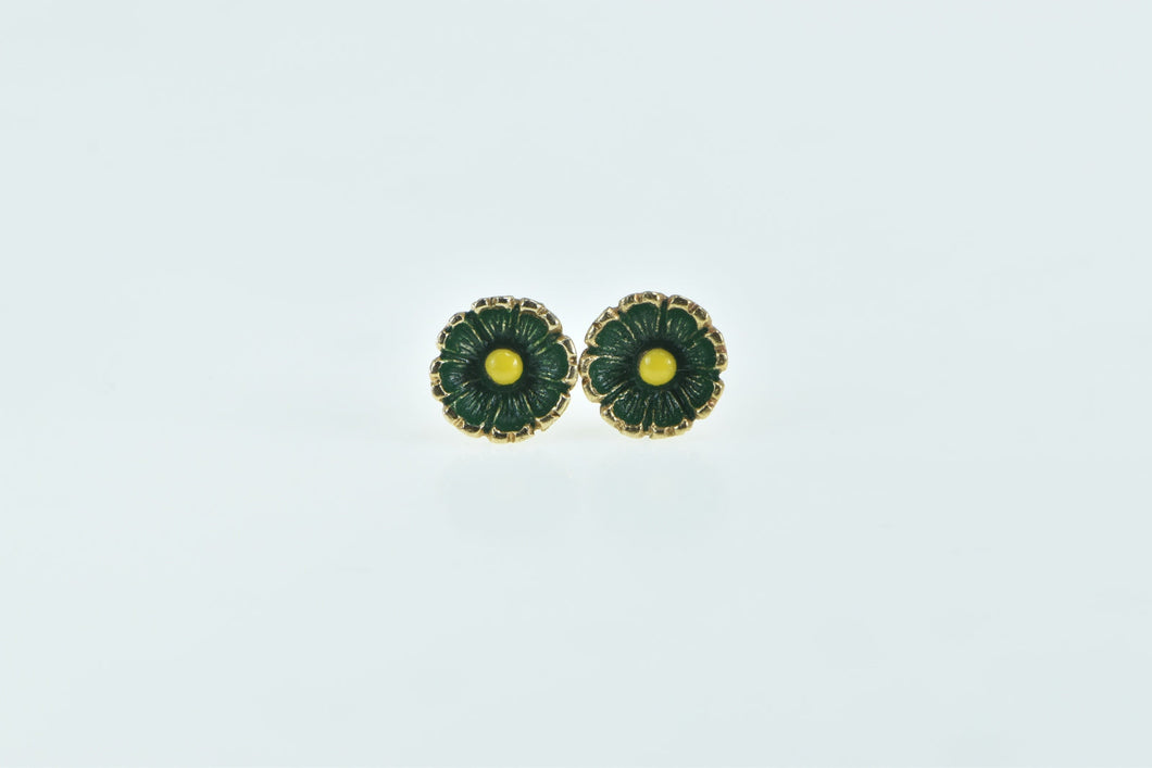 14K Enamel Daisy Flower Vintage Stud Earrings Yellow Gold