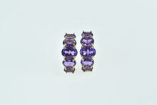 Load image into Gallery viewer, 14K Five Stone Amethyst Curved Statement Earrings Yellow Gold