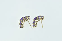 Load image into Gallery viewer, 14K Five Stone Amethyst Curved Statement Earrings Yellow Gold