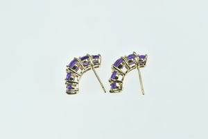 14K Five Stone Amethyst Curved Statement Earrings Yellow Gold