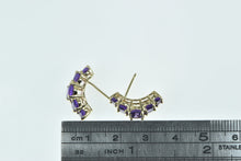 Load image into Gallery viewer, 14K Five Stone Amethyst Curved Statement Earrings Yellow Gold