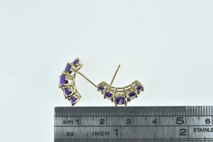 14K Five Stone Amethyst Curved Statement Earrings Yellow Gold