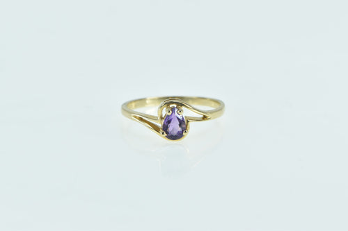 14K Pear Amethyst Solitaire Curvy Vintage Ring Yellow Gold
