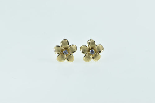 14K Tanzanite Plumeria Flower 3D Vintage Stud Earrings Yellow Gold